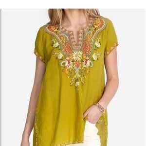 Johnny Was Workshop Ramie Tikal Swing Viper Green Tunic Small